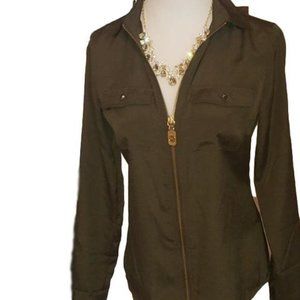 RARE NWT Michael Kors Camp Zip Up Olive PP Shirt